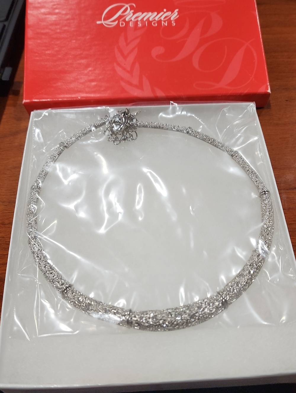 BNIB Premier Designs Kara Lee Shimmering Silver Mesh Collar Necklace